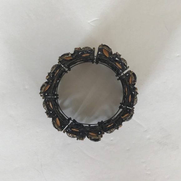 Rare Find! Handcrafted Brass 7 Panel Hinged 2” Cuff Bracelet Topaz Color Stones - Picture 5 of 10